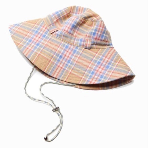Urban Outfitters Plaid Bucket Sun Hat Drawstring Chin Strap Pastel OS NEW - Picture 2 of 7